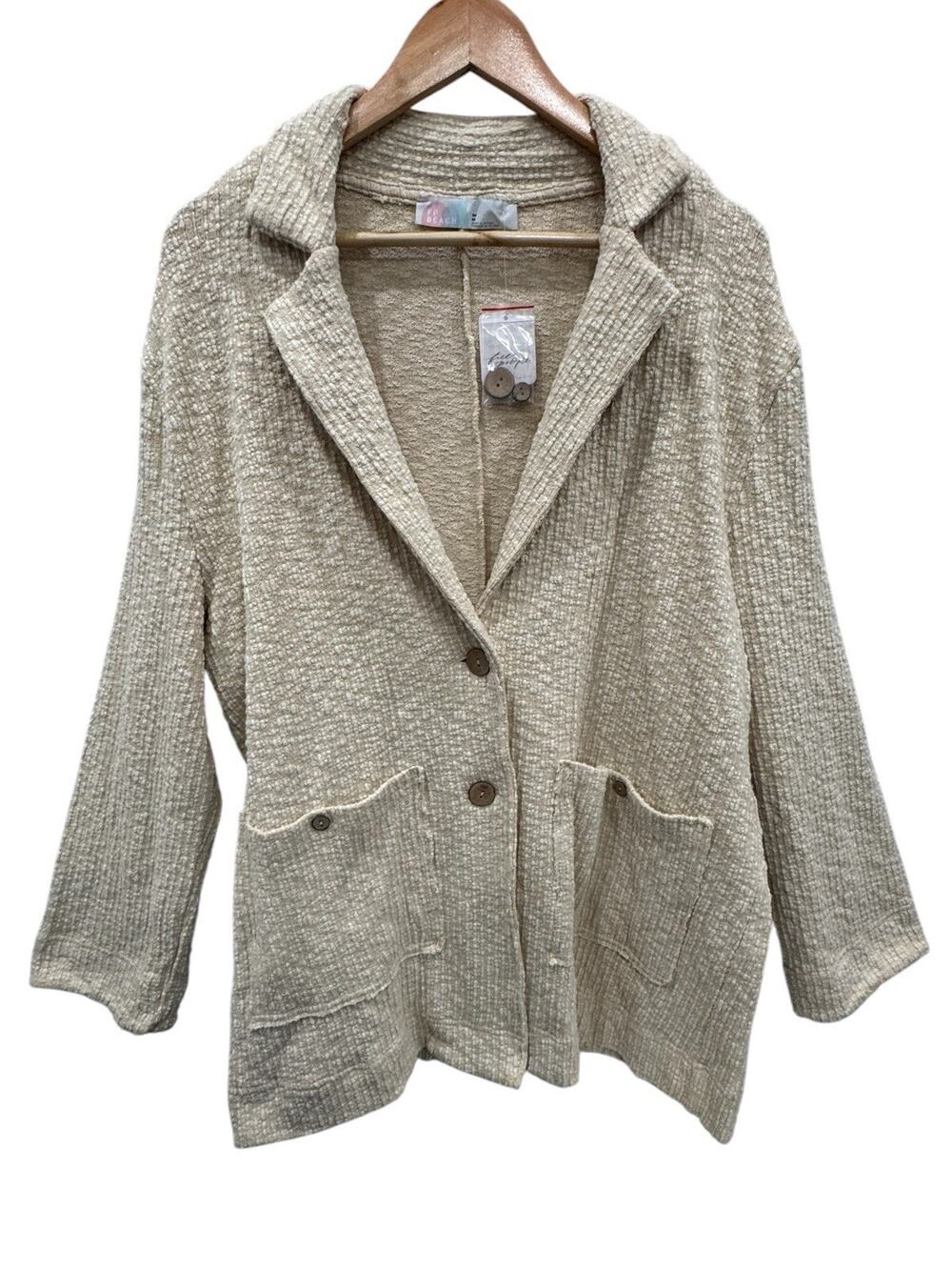 Free People Beach Reign Oversized Textured Blazer Womens M Creme NWT $128 Boho
